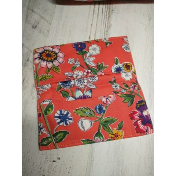 VERA BRADLEY Iconic Floral Coral Medium Zip Cosmetic Bag AND Checkbook Cover LOT - Picture 7 of 8